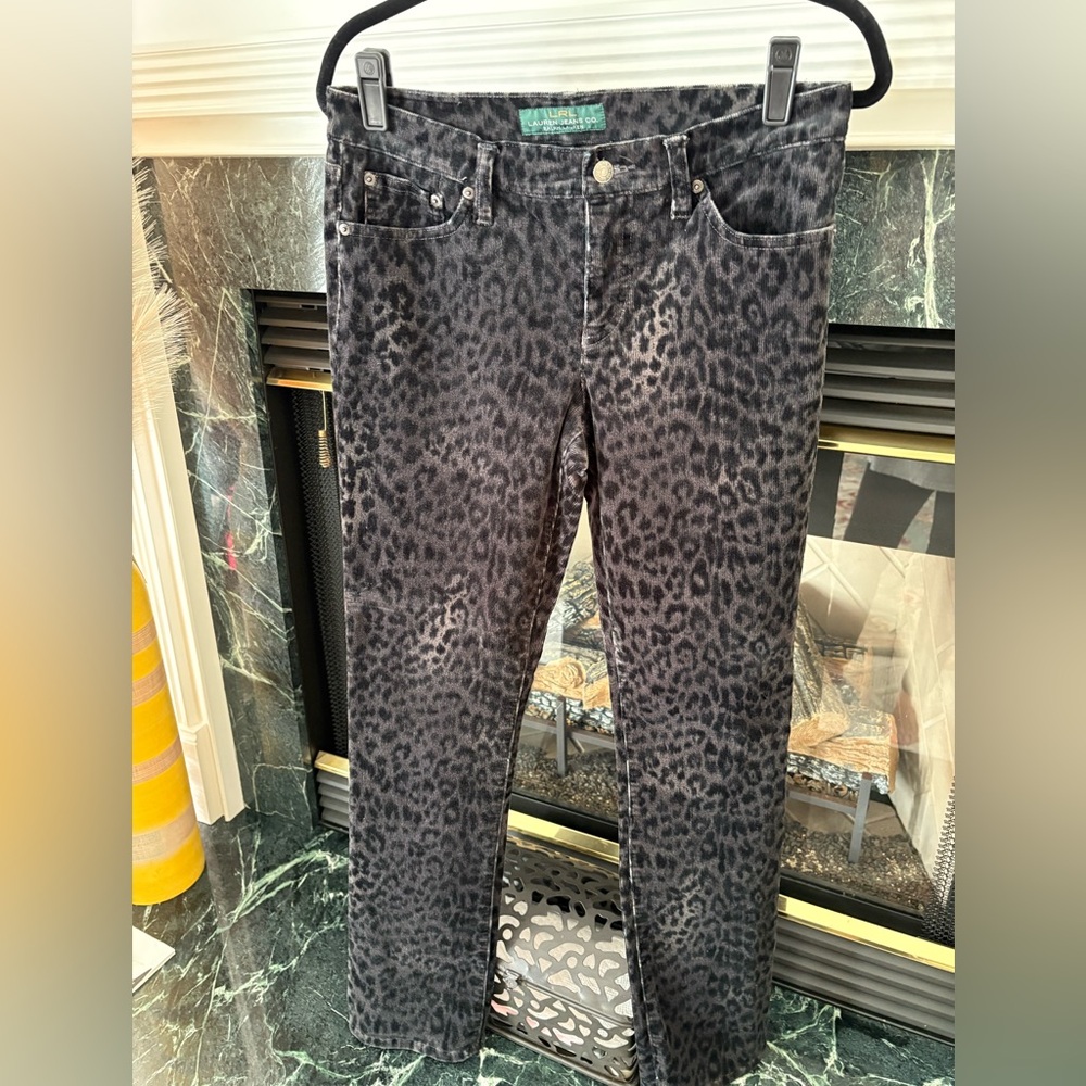 Ralph Lauren Animal Print Classic Straight Slimming Corduroy Five Pocket Jeans
